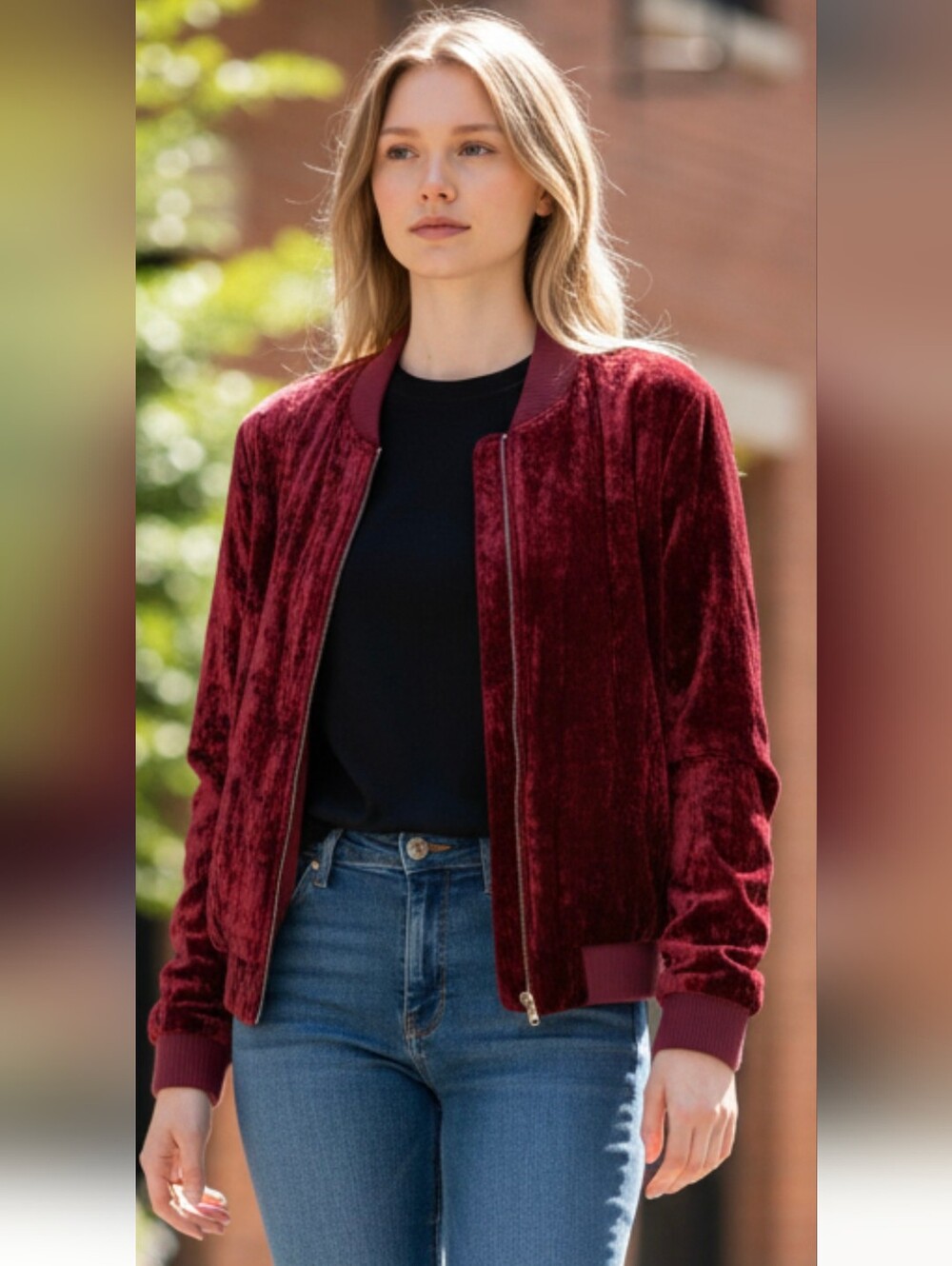 Angie Crushed Velvet Bomber. Size Large